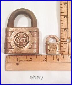 Vintage Very Small Yale & Towne Rare Brass Padlock + Large Lock Both With Trefoil