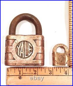 Vintage Very Small Yale & Towne Rare Brass Padlock + Large Lock Both With Trefoil