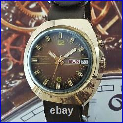 Vintage WATCH USSR SLAVA Asymmetric Gold Plated VERY RARE Wristwatch Automatic