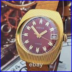 Vintage Watch Vostok 2414 Red Dial Very Rare Wristwatch USSR Wostok Gold Plated