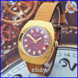 Vintage Watch Vostok 2414 Red Dial Very Rare Wristwatch USSR Wostok Gold Plated