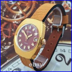 Vintage Watch Vostok 2414 Red Dial Very Rare Wristwatch USSR Wostok Gold Plated