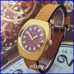Vintage Watch Vostok 2414 Red Dial Very Rare Wristwatch USSR Wostok Gold Plated