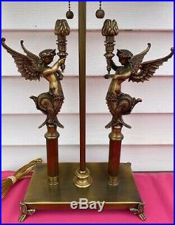 Vintage Winged Mermaids Brass Lamp MCM Electric WithTole Shade VERY RARE MUST C