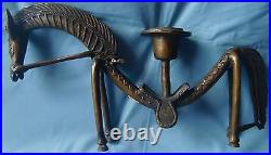 Vintage very rare brass horse shape table shelf candle holder stand home decor