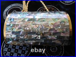 Vtg 1950s or 60s compact box purse brass abalone inlay very rare VG++