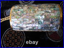 Vtg 1950s or 60s compact box purse brass abalone inlay very rare VG++