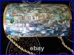 Vtg 1950s or 60s compact box purse brass abalone inlay very rare VG++