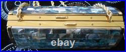 Vtg 1950s or 60s compact box purse brass abalone inlay very rare VG++