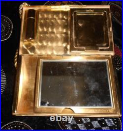 Vtg 1950s or 60s compact box purse brass abalone inlay very rare VG++