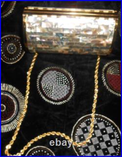 Vtg 1950s or 60s compact box purse brass abalone inlay very rare VG++