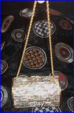 Vtg 1950s or 60s compact box purse brass abalone inlay very rare VG++