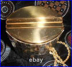 Vtg 1950s or 60s compact box purse brass abalone inlay very rare VG++