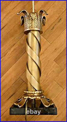 Vtg Chapman Solid Brass Spiral Column Table Lamp Marble Base Very Rare EUC