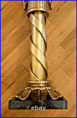 Vtg Chapman Solid Brass Spiral Column Table Lamp Marble Base Very Rare EUC