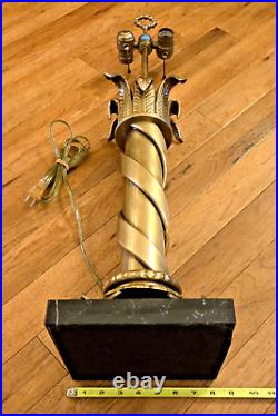 Vtg Chapman Solid Brass Spiral Column Table Lamp Marble Base Very Rare EUC