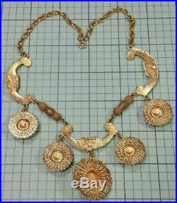 Vtg Designer Signed Florenza Very Rare Moroccan Dangles Gold Tone Necklace