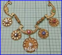 Vtg Designer Signed Florenza Very Rare Moroccan Dangles Gold Tone Necklace