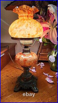 Vtg Fenton Victorian Vasa Murrhina Autumn Orange/tortoise Shell Lamp. Very Rare