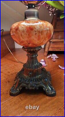 Vtg Fenton Victorian Vasa Murrhina Autumn Orange/tortoise Shell Lamp. Very Rare