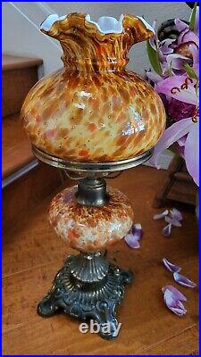 Vtg Fenton Victorian Vasa Murrhina Autumn Orange/tortoise Shell Lamp. Very Rare