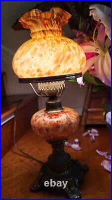 Vtg Fenton Victorian Vasa Murrhina Autumn Orange/tortoise Shell Lamp. Very Rare