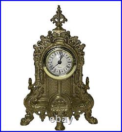 Vtg Italian antique gold with roman numerals brass table clock very ornate Rare