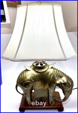 Vtg MCM Massive 15.5 Wide Brass Elephant Lamp 20+lbs Very Rare Lamp 28 Tall