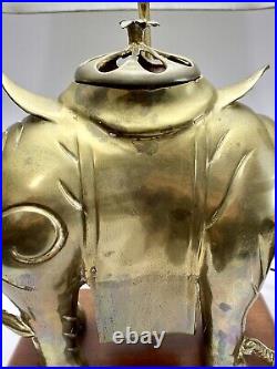 Vtg MCM Massive 15.5 Wide Brass Elephant Lamp 20+lbs Very Rare Lamp 28 Tall