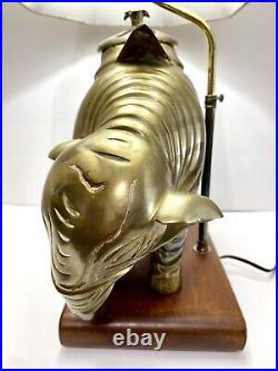 Vtg MCM Massive 15.5 Wide Brass Elephant Lamp 20+lbs Very Rare Lamp 28 Tall