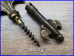 Vtg Very Rare Brass Cellar Key Corkscrew Wine Beer Opener Figural Gargoyle Kiss