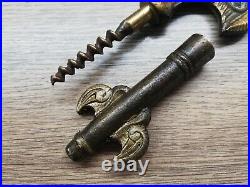 Vtg Very Rare Brass Cellar Key Corkscrew Wine Beer Opener Figural Gargoyle Kiss