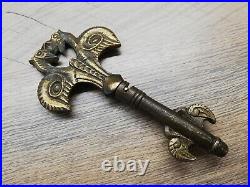 Vtg Very Rare Brass Cellar Key Corkscrew Wine Beer Opener Figural Gargoyle Kiss