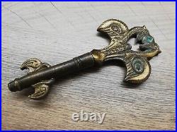 Vtg Very Rare Brass Cellar Key Corkscrew Wine Beer Opener Figural Gargoyle Kiss