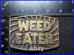 WEED EATER LAWN MOWERS BRASS HIPPIE BELT BUCKLE! VINTAGE! VERY RARE! WithBOX! 80s