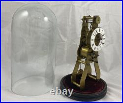 WORKING Antique Very Rare French Skeleton Clock Glass Dome 1800s Brass