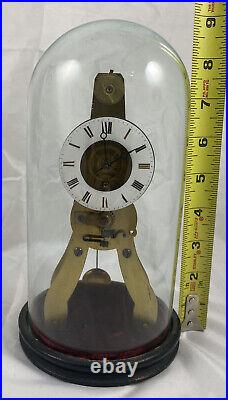 WORKING Antique Very Rare French Skeleton Clock Glass Dome 1800s Brass