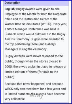 Warner Bros Studios Bugs Bunny Solid Brass Award Very Rare To Find