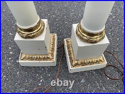 Warren Kessler's NY White Painted Brass Table Lamps Very RARE Pair NO Shades