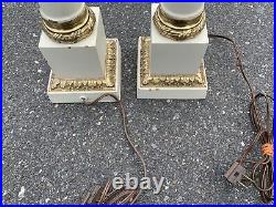 Warren Kessler's NY White Painted Brass Table Lamps Very RARE Pair NO Shades