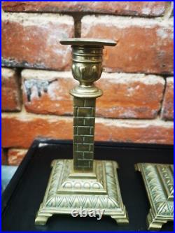 William Tonks & Sons Antique 19th C Brass Column Candles In Very Rare Design