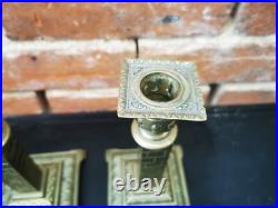 William Tonks & Sons Antique 19th C Brass Column Candles In Very Rare Design