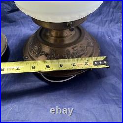Wired Pair Antique Brass Flush Mount Fixtures Thick Shades Very Detailed Rare