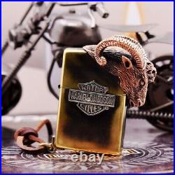 Zippo Very Rare Harley Davidson Buffalo Longhorn Antique Brass New In Box