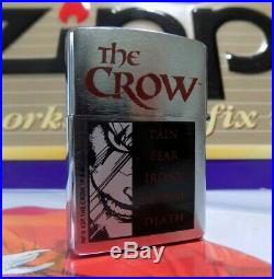 Zippo Windproof Lighter The Crow 2 Sided Brushed Chrome 1996 NEW VERY RARE