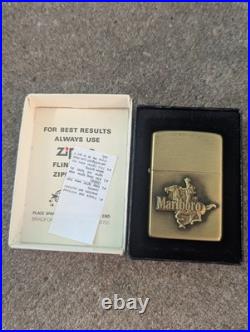 Zippo vintage Marlboro Brass Cowboy Unstruck 1982 Very Rare Original Box
